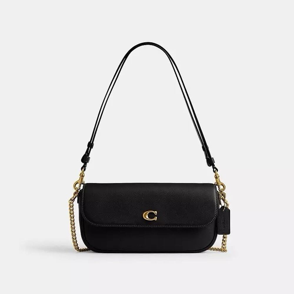 NWT Coach CAN90 Brook Flap Chain Bag Leather Crossbody in Brass/Black - Picture 7 of 9